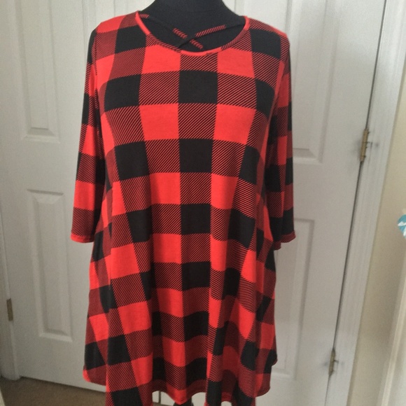 red and black tunic dress